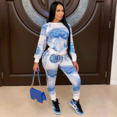 Dollar Print Sweatshirt Pants Two Piece Sets SHD-9505