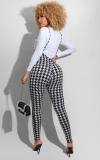Houndstooth Plaid Long Sleeve Suspenders Pants 2 Piece Sets SFY-203