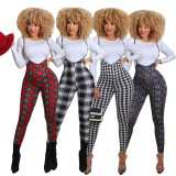 Houndstooth Plaid Long Sleeve Suspenders Pants 2 Piece Sets SFY-203