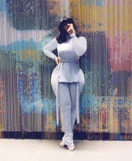 Casual High Neck Split Lace-Up Top And Ruched Pants Suit MOF-5198
