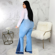 Plus Size 5XL Denim Ripped Hole Skinny Flared Jeans HSF-2368