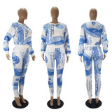 Dollar Print Sweatshirt Pants Two Piece Sets SHD-9505