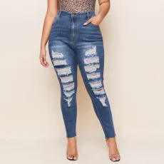 Plus Size 5XL Denim Ripped Hole Skinny Jeans HSF-2386