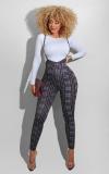 Houndstooth Plaid Long Sleeve Suspenders Pants 2 Piece Sets SFY-203