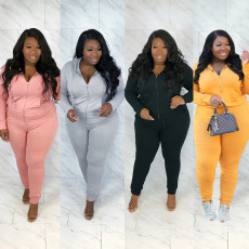 Plus Size 5XL Solid Hooded Casual Two Piece Pants Set WAF-7118