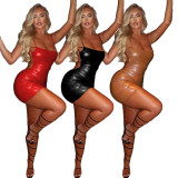 Sexy Sling Backless Zipper Nightclub PU Leather Dress LX-2005