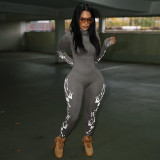 Casual Printed Zipper Long Sleeve Jumpsuits MOF-5199