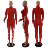 Casual Printed Zipper Long Sleeve Jumpsuits MOF-5199