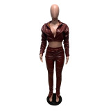 PU Leather Long Sleeve Ruched Two Piece Sets BS-1243