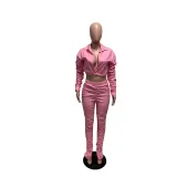 PU Leather Long Sleeve Ruched Two Piece Sets BS-1243