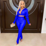 PU Leather Long Sleeve Ruched Two Piece Sets BS-1243