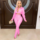 PU Leather Long Sleeve Ruched Two Piece Sets BS-1243