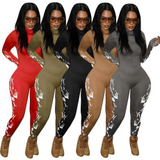 Casual Printed Zipper Long Sleeve Jumpsuits MOF-5199