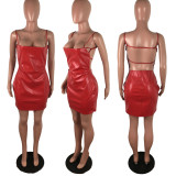 Sexy Sling Backless Zipper Nightclub PU Leather Dress LX-2005