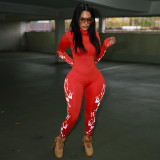 Casual Printed Zipper Long Sleeve Jumpsuits MOF-5199