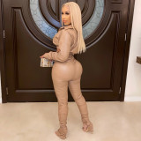 PU Leather Long Sleeve Ruched Two Piece Sets BS-1243