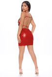 Sexy Sling Backless Zipper Nightclub PU Leather Dress LX-2005