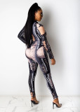 Dollar Print Long Sleeve Slim Jumpsuits SHD-9506