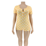 Plus Size 5XL Heart Print Short Sleeve Rompers OSIF-20752