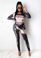 Dollar Print Long Sleeve Slim Jumpsuits SHD-9506