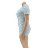 Plus Size 5XL Heart Print Short Sleeve Rompers OSIF-20752