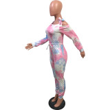 Sexy Tie Dye Lace Up Long Sleeve Jumpsuit OMY-8081