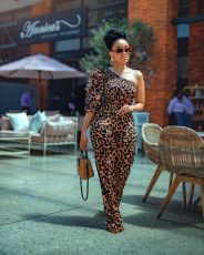 Sexy Leopard Print Single Sleeve Jumpsuit OMY-8020