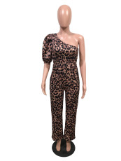 Sexy Leopard Print Single Sleeve Jumpsuit OMY-8020