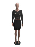 Sexy Hole Hollow Out Long Sleeve Bodycon Dress OMY-5040