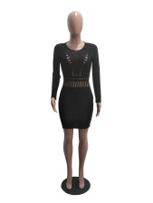 Sexy Hole Hollow Out Long Sleeve Bodycon Dress OMY-5040
