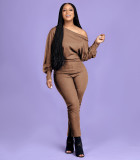 Solid Slash Neck Long Sleeve Jumpsuit OMY-8083