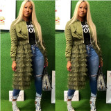 Plus Size Solid Color Casual Mesh Splice Zipper Jacket OMY-5072