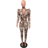 Trendy Printed Puff Sleeve Zipper Jumpsuit OMY-8082