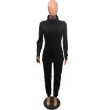 Casual Solid Turtleneck Stacked Pants 2 Piece Sets OMY-8103
