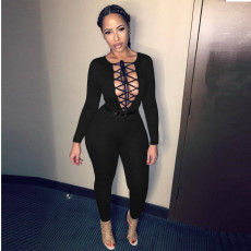Sexy Lace Up Hollow Out Tight Jumpsuits Without Belt DAI-8305