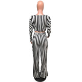 Sexy Striped V Neck Crop Top Pants Two Piece Sets OMY-8098