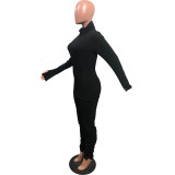 Casual Solid Turtleneck Stacked Pants 2 Piece Sets OMY-8103