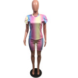 Printed Sports Casual Short Sleeve Shorts Two Piece Set OMY-8033