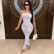Sexy Tube Top Print Ruched Jumpsuit OMY-8021
