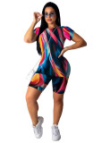Printed Sports Casual Short Sleeve Shorts Two Piece Set OMY-8033