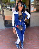 Casual Sports Patchwork Zipper Two Piece Pants Set OMY-8099