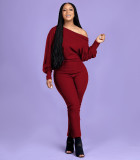 Solid Slash Neck Long Sleeve Jumpsuit OMY-8083