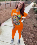 Cartoon Print Short Sleeve Trousers Suit (Remarks：Gray with black pants) OMY-8030