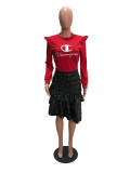Plus Size Fashion Sexy Ruffled Pearl PU Leather Skirt OMY-5071
