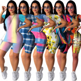 Printed Sports Casual Short Sleeve Shorts Two Piece Set OMY-8033