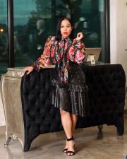Plus Size Fashion Sexy Ruffled Pearl PU Leather Skirt OMY-5071