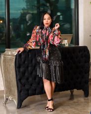 Plus Size Fashion Sexy Ruffled Pearl PU Leather Skirt OMY-5071