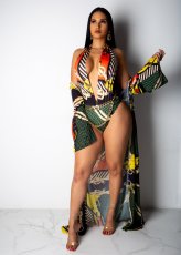 Fashion Sexy Printed Cloak + One Piece Bikini OMY-5095