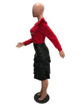 Plus Size Fashion Sexy Ruffled Pearl PU Leather Skirt OMY-5071