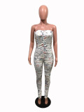 Sexy Tube Top Print Ruched Jumpsuit OMY-8021